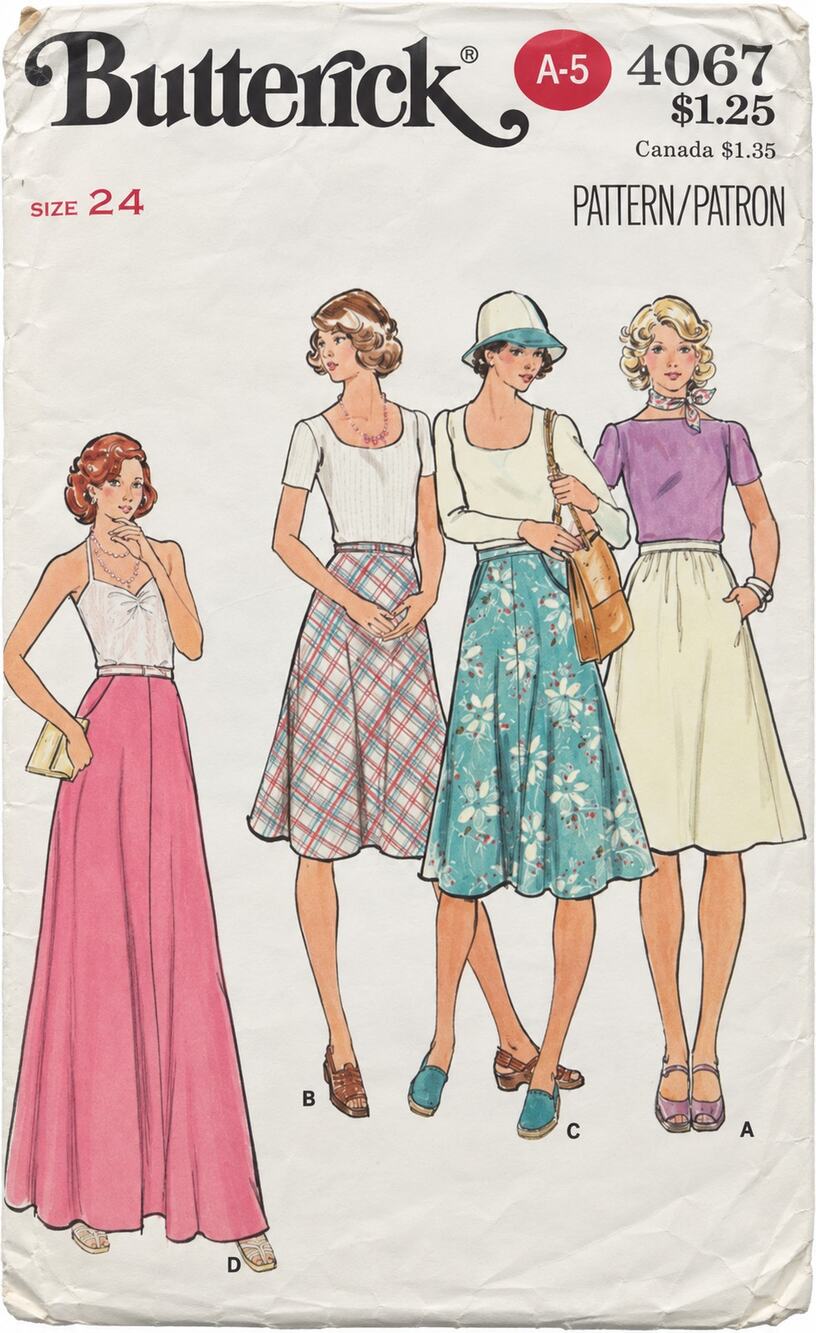 Butterick 4067 A-Line & Slightly Flared Skirt w Pockets, Waistband 24” Hip 33”